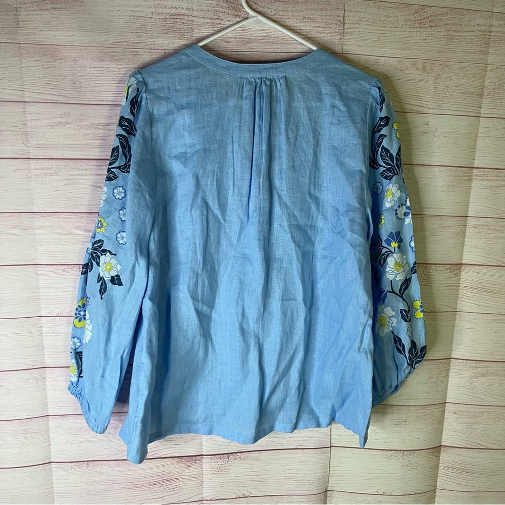 Charter‎ Club 100% Linen Floral Sleeves Button Front Top Size Medium - Picture 6 of 6